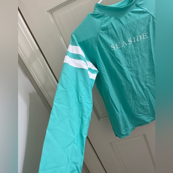 Seaside rash guard (size 12 girl) teal and white - Picture 2 of 5